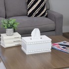 Beaded Tissue Box Cover  Rectangular White  Rustic Farmhouse Wood Tissue Holder