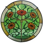 Vintage 21  Round Stained Glass Panel  Floral  Textured  Streaky  Large No Flaws