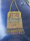 Antique 1920s Micro Beaded Art Nouveau Floral Fringe Gold Frame Vintage Handbag