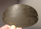 Antique Empire Cream Separator Co  Metal Tag Sign