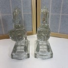 Vintage Pair 1940 s Le Smith Clear Glass Rearing Horse Bookends    Western Decor