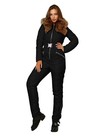 Womens Winter Ski Suit One Piece Hooded Fur Collar Ski Jumpsuit Snowsuit Outd   