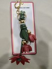 Piper K Leather  Red Poinsettia Flowers W leaves  Bag Charm Key Chain- New