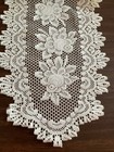 Vintage  Off White  Ivory Floral  Flowers Lace  Oval Table Runner  15x66    Unused