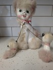 Vintage White Porcelain Cat Figurine Set W  2 Kittens  Fur Accents  Bows