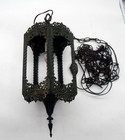 Vtg Mcm Hollywood Regency 5 Glass Blue Green Panels Swag Gim Lantern 24  Lamp