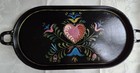 Vintage Hand Painted Cast Iron Folk Art Serving Tray Pennsylvania Dutch Style 