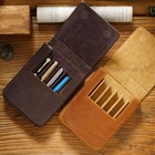 Genuine Leather 6 Slots Fountain Pen Case Stationery Pencil Holder Storage Box