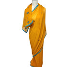 Womens Chiffon Dupatta Sari Saree Mustard Turquoise Beading Trim Embroidered