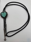 Vintage Native American Turquoise Heart Signed Ds Sterling Silver Bolo Tie