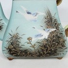 Antique Aqua Teal Gold Jeweled Flying Geese Porcelain Teapot Paulownia Japan