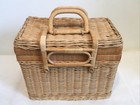 Rare Antique Vintage Wicker Sewing Cosmetics Basket With Self Locking Handle