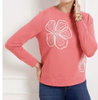 Nwt New Spring Talbots Large Embellished Flowers Sweatshirt Pink   Ivory 89 50