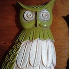 Vtg Painted Owl Set Metal  Sexton 1969 Wall Art Green  Mid-century Decor