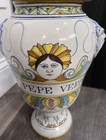 Antique Lidded Italian Apothecary Jar Deruta Italy Lions Head