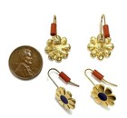 Pair  2 Pieces  Vintage Gold Plated Purple Center Flower Dangle Earrings 4063