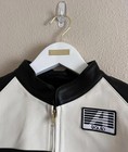 Handmade Men Aim   Black White Cowhide Leather Motorbike  Leon Dore Racing Jacket