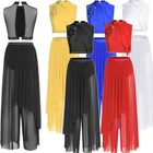 Us Women Outfit Mesh 2 Piece Performances Dancewear Back Hollow Out Sleeveless