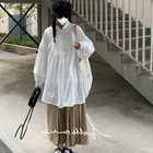 Japanese Women Mori Girl Retro Stand Collar Loose Long Sleeve Dress Shirt Skirt 