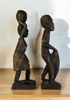 2 African Tribal Folk Art Hand Carved Wood Vintage Sculpture Figure Carved Pair