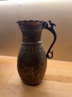 Antique Middle Eastern Qajar Copper Pitcher Engraved Camel Bird Handle 19thc