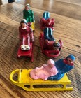     Vintage Barclay Manoil Lead Figures Lot Sledders  Skiers  Couples  And Santa  