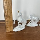 Set Of 3  Vintage Fantasy White Porcelain Unicorn Gold Horns Figurines