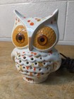 Vintage White Ceramic Owl Night Light Table Lamp Orange Eyes Works