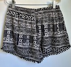 Lush Womens Black White Geometric Elastic Waist Pull On Pom Pom Shorts S