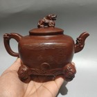 Vintage Yixing Teapot Oriental Lovely Engraved Carved Etched Inscribed Mythical