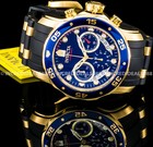 Invicta Men Pro Diver Scuba Chronograph 18k Gold Blue Dial Elegant Strap Watch