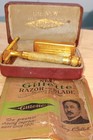 Vintage Gillette 1930  Gold Safety Razor   Case   Blades   Instructions Rare Set