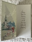 Unused Christmas Santa Carry Pine Tree Snow Green Paper Vtg Greeting Card 1950s