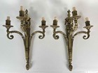 Large 20 5  Pair Antique French Louis Xvi Empire Brass Bronze 3-arm Wall Sconces