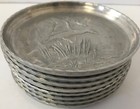 Vintage Set Of 8 Aluminum Metal 3 1 4  Coasters Embossed Bird Duck Hunt 1950 s
