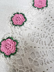 Handmade Grandma Core Crochet Pink Rosey   Green Floral Doily 15 