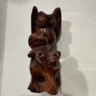 Hand Carved Wood Netsuke-style Owl W 3 Owlets Hardwood Collectable Figure