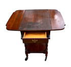 Antique Walnut Finish Wood Drop Leaf Tea Bar Serving Cart Vintage - Rare  