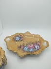 Vintage Butterscotch Floral Trinket Box tray Vanity Set Gold Trim Handpainted 