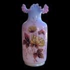 Antique Bristol Vase Hand Painted Blown Glass Victorian Pink White Ruffled Top