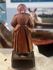 Antique Folk-art German Wood Carving Farm Lady With Chicken Ww2 Era - 4  Tall
