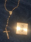 Vintage Sterling Rosary Bead Necklace Inri Cross   Metal Keepsake Box