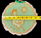 Chicken Quilt Wall Hanging Green White Gold Stitch Homemade Country Crossstitch