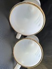 Vintage Irish Coffee Milk Glass Mugs Footed Pedestal Shamrocks Gold Rim Lot Of 2