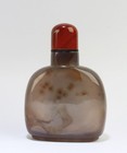 Chinese Amber Snuff Bottle  Depicting A Deity With An Animal And A Bird