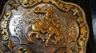 Nocona Belt Buckle Saddle Bronc Gold   Silver Tone M   F Western 3798708