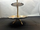 Silver Metal 2 Plate Tier Serving Tray    Golden Branch Bird   India 16    Tall