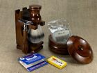Mission Style Classic Wood Stand For Razor And Brush With Shaving Cup Mug Walnut