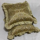 Ralph Lauren Gold Paisley Print Ruffle Striped Throw Pillows Down Set Of 2 Lot