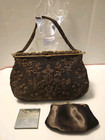 Vintage 1950   s Morabito Paris Gold   Brown Glass Beaded Flowers Evening Bag